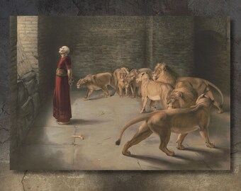 Daniel Answer To The King In The Lions Den By Briton Riviere Canvas Wall Art Briton Riviere Decor Vintage art,Daniel Answer famous art gift