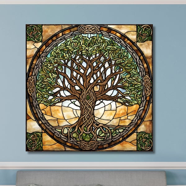 Tree of Life Poster Celtic Wall Art, Norse Mythology Art,Stained Glass Tree of Life Canvas Wall Art, ,Fine Art Print,Norse Mythology Art