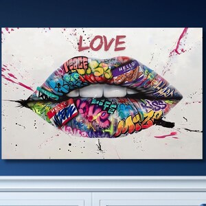 Banksy Paar Leinwand Lip Poster, Wand Kunst Canvas Design fertig zum Aufhängen Dekoration Trendy Graffiti Leinwand Kunst Graffiti Wall Art Street Art Pop