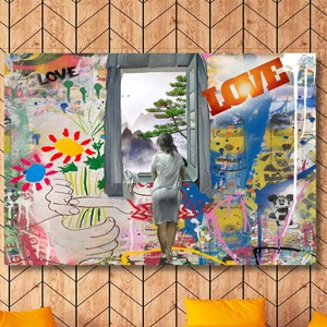 Banksy Love Canvas Wall Art Japanese Painting Banksy Art Love You Canvas Art Banksy Art Love You Wall Art Banksy Home Decor Banksy Canvas