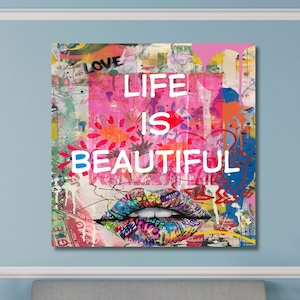 Life is Beautiful Canvas Wall Art Banksy Giclee Prints Wall Decor Movie Extra Large Canvas Wall Art Banksy Wall Art Street Art Canvas gift