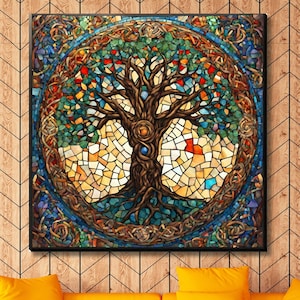 Tree of Life Poster Tree of Life Canvas Wall Art Norse Mythology Art,Stained Glass Print Autumn Tree of Life,Fine Art Print,Norse Mythology