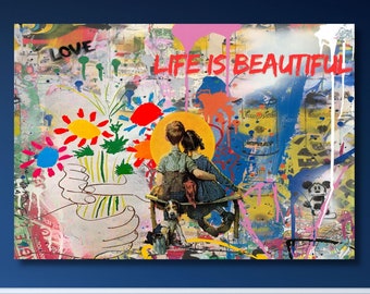 Life is Beautiful Canvas Wall Art Love Graffiti Canvas Art Trendy Wall Decor Canvas Graffiti Canvas Art Graffiti Wall Art Street Art Pop Art