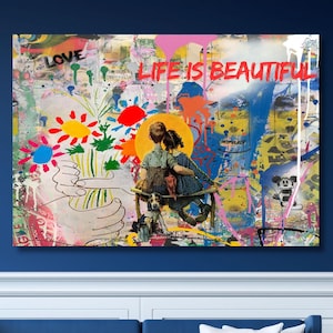 Life is Beautiful Canvas Wall Art Love Graffiti Canvas Art Trendy Wall Decor Canvas Graffiti Canvas Art Graffiti Wall Art Street Art Pop Art