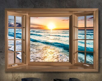Canvaskunst zonsondergang oceaan: ingelijste muurdecoratie strandlandschap