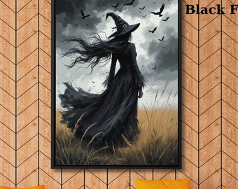 Halloween Witch Canvas Art: Dark Academia Gothic Print