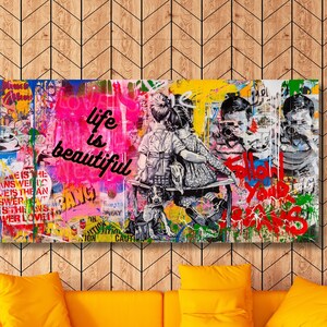 Life is Beautiful Canvas Wall Art Love Graffiti Canvas Art Trendy Wall Decor Canvas Graffiti Canvas Art Graffiti Wall Art Street Art Pop Art