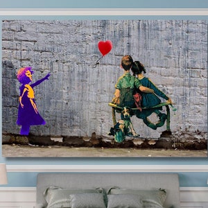 Banksy Couple Canvas Wall Art Canvas Design Ready To Hang Decoration Trendy Graffiti Canvas Art Graffiti Wall Art Street Art Pop Art Banksy