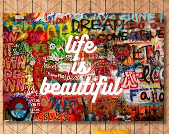 Life is Beautiful Canvas Wall Art Love Graffiti Canvas Art Trendy Wall Decor Canvas Graffiti Canvas Art Graffiti Wall Art Street Art Pop Art
