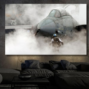 F 14 Tomcat Fighter Canvas Wall Art Ready To Hang F-14 Military Plane Pattern Poster, Combat Aircraft Pattern Canvas, Jet Fighter Plane art