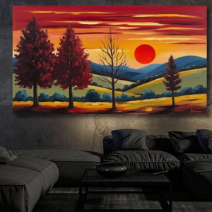 Tree Of Life Foggy Forest Canvas, Sunrise Forest Painting Mountain Wall Art Forest Art Canvas Wall Art Mountain Canvas, Triple Canvas Wall