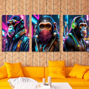 3 Wise Monkeys Canvas Art: Nordic Style Animal Print Wall Hanging