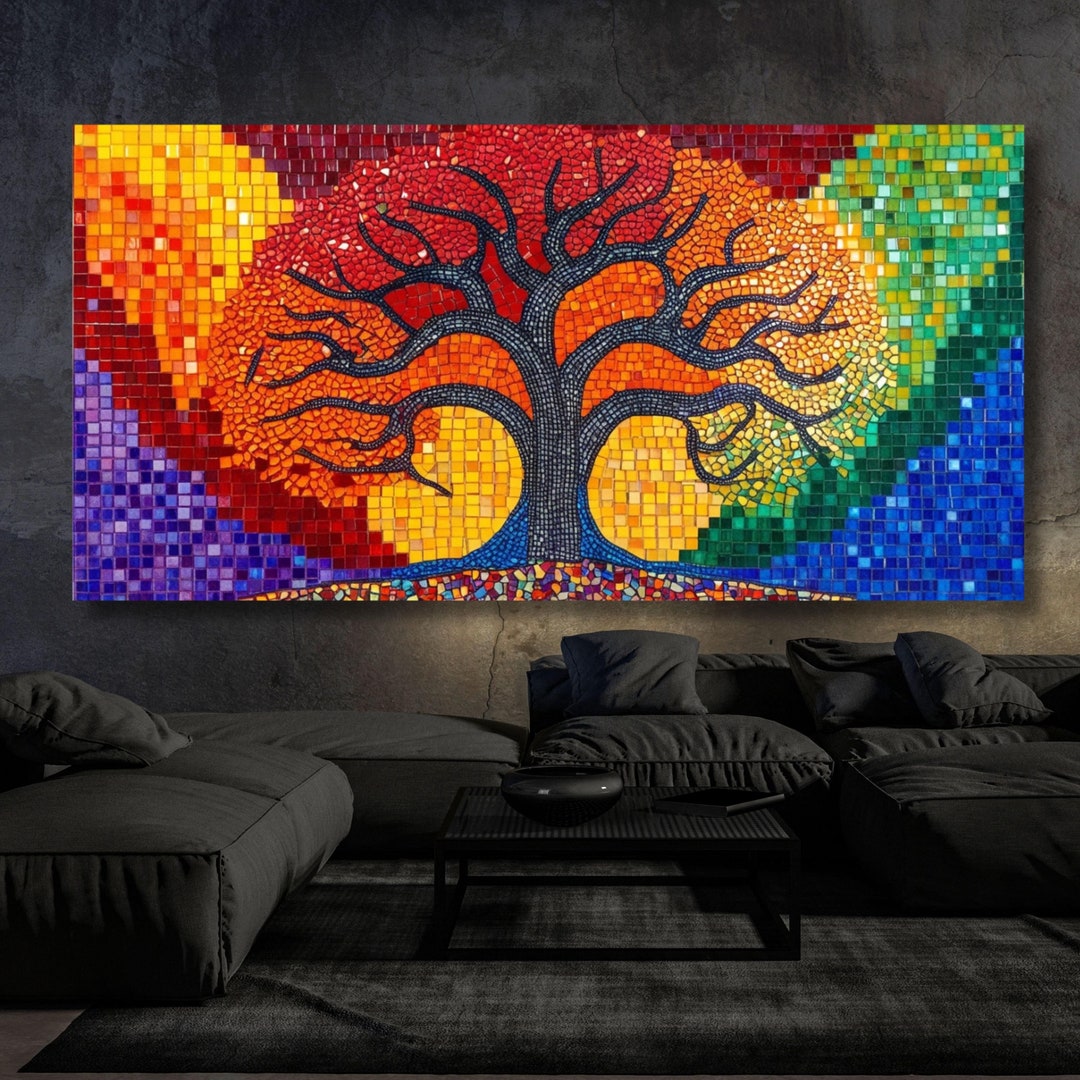 Tableau Abstrait Arbre De Vie - Toile Imprimée, Décoration Murale Sans Cadre (Roulée)