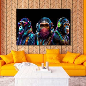 Three Wise Monkeys Canvas Art: Modern Living Room Wall Decor