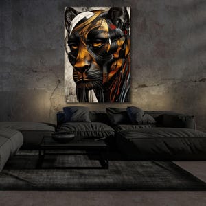 Toile d'art mural panthère, peinture panthère noire, art mural classique, prête à accrocher, toile d'art panthère noire, art mural panthère noir et or, cadeau