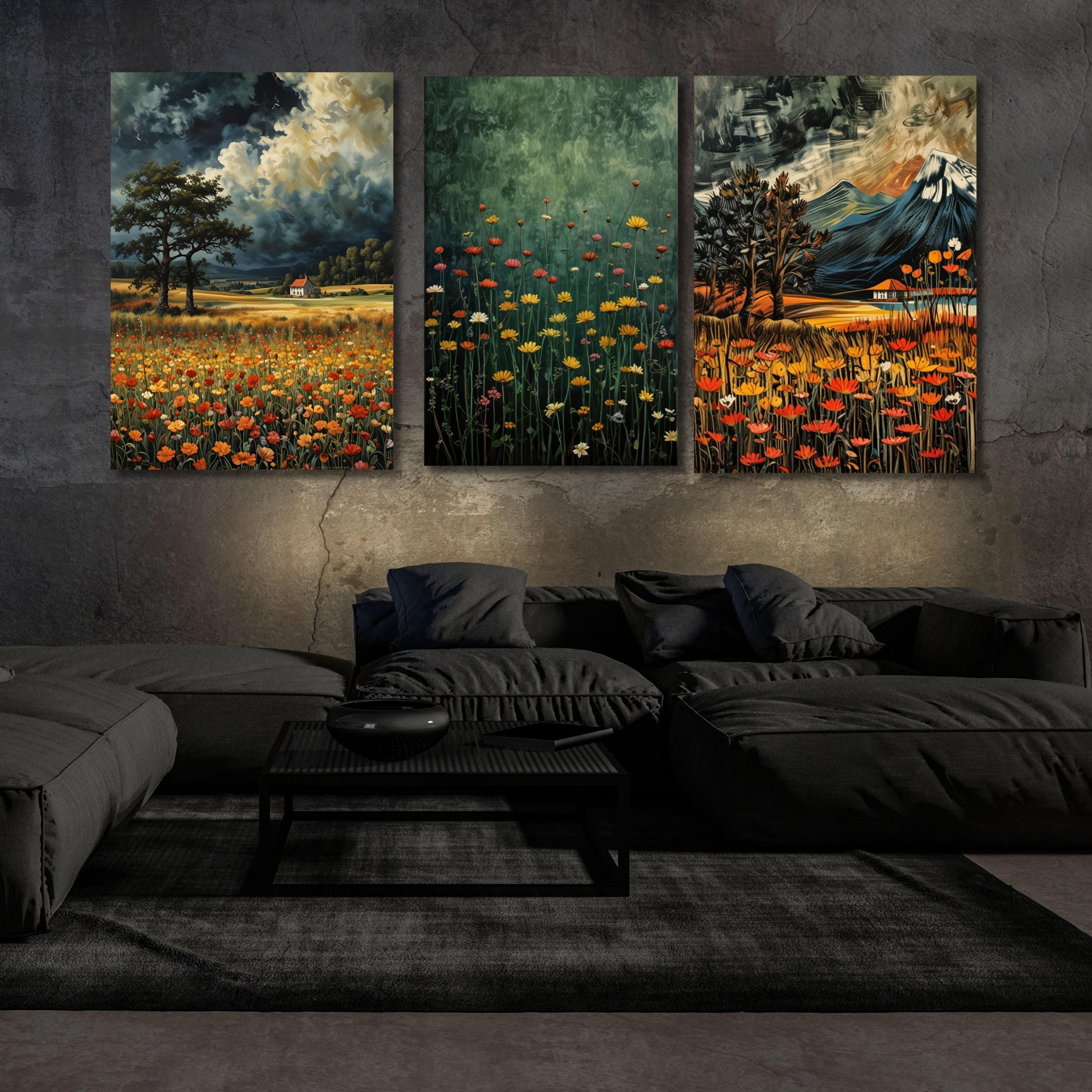 Wildflower Field Canvas Print Set: Botanical Landscape Wall Art - Etsy