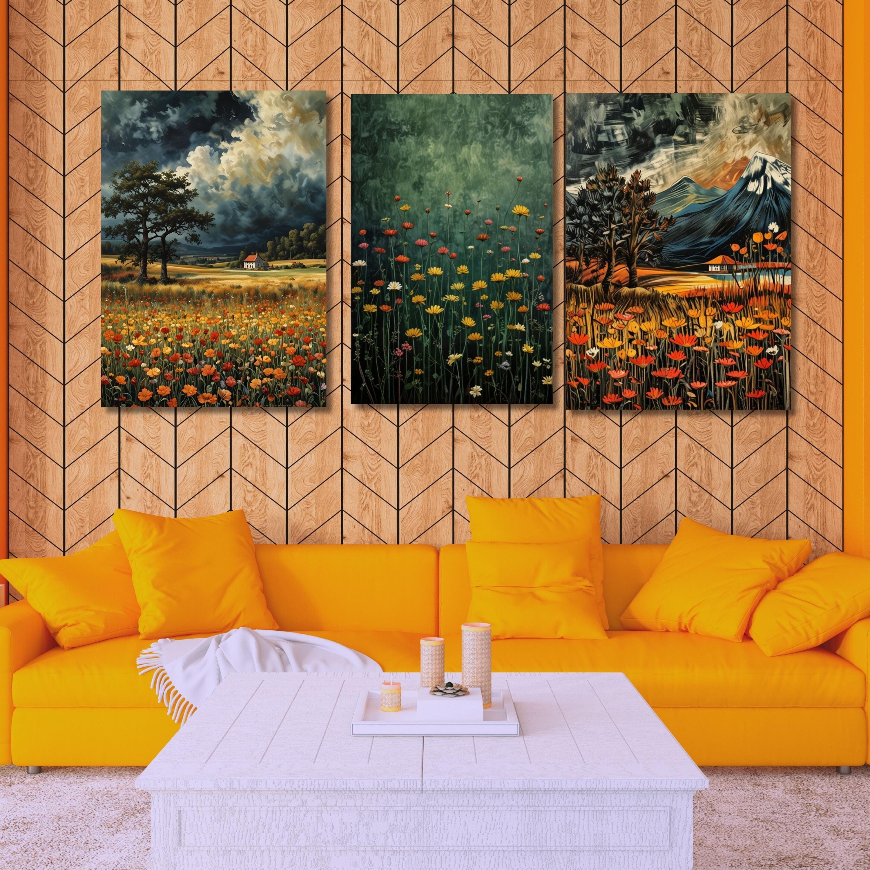 Wildflower Field Canvas Print Set: Botanical Landscape Wall Art - Etsy