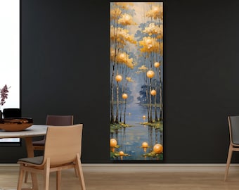 Cuadro de pared en lienzo largo y estrecho de Klimt con estampado de flores silvestres enmarcado: arte mural moderno de naturaleza, alto y delgado.