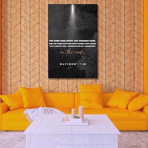 Christian Canvas Wall Art Matthew 7:25 Scripture Canvas wall art  Grace and mercy Living room wall art  Modern farmhouse decor Ready To Hang