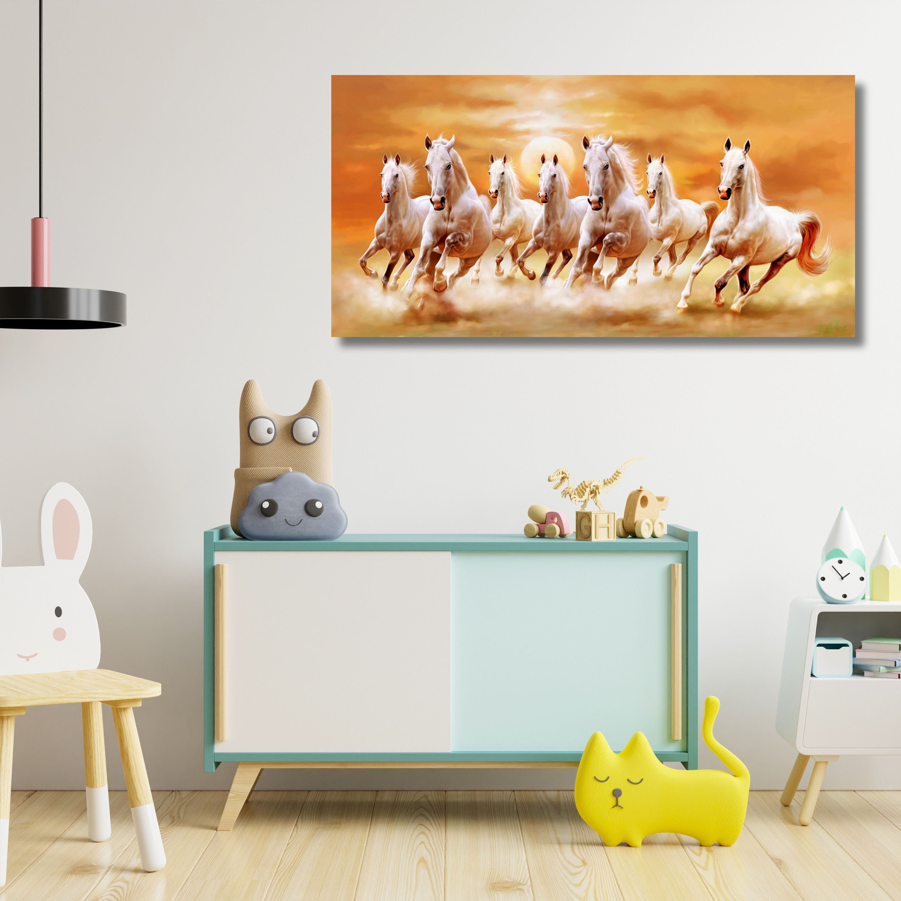 Seven White Horses Canvas Wall Art: Extra Large Framed Horses Print ...
