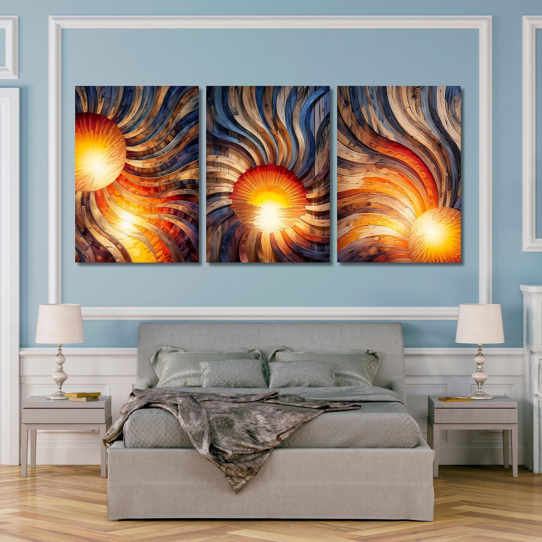 Sunrise Wood Look Canvas Wall Art: Set of 3 Bedroom Prints - Etsy