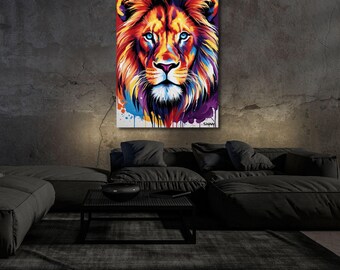 Abstract Lion Canvas Art: Colorful Pop Art Animal Print