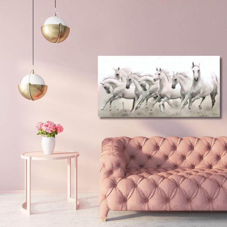 White Horses Canvas Wall Art: Extra Large Framed Print - Etsy