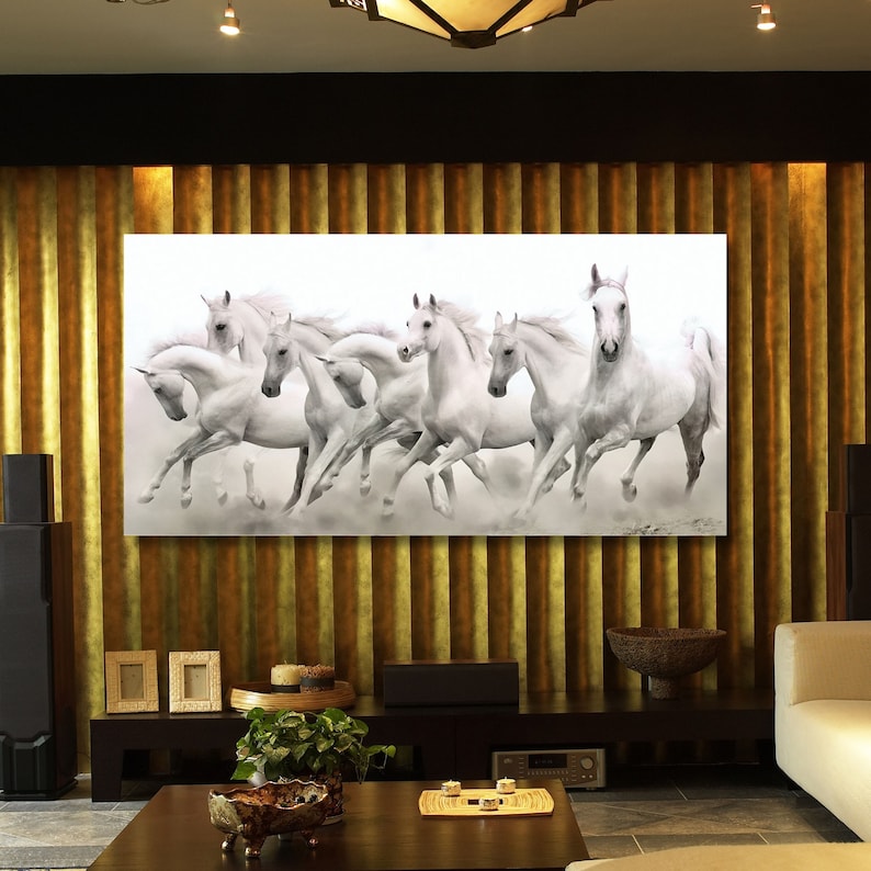 White Horses Canvas Wall Art: Extra Large Framed Print - Etsy