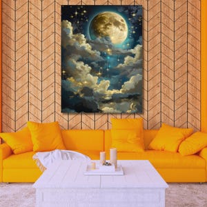 Moody Vintage Canvas Wall Art, Full Moon Painting, Lunar Painting, Magical Art, Celestial ArtCanvas Wall Art, Surrealism art, CANVAS art