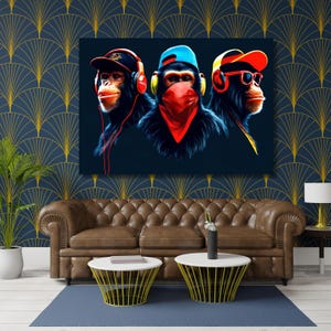 Three Monkeys Canvas Art: Hear See Speak No Evil - Living Room Decor