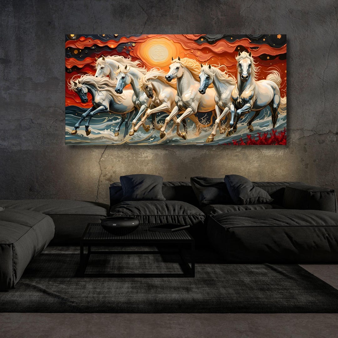 White Horses Canvas Wall Art: Extra Large Framed Print - Etsy