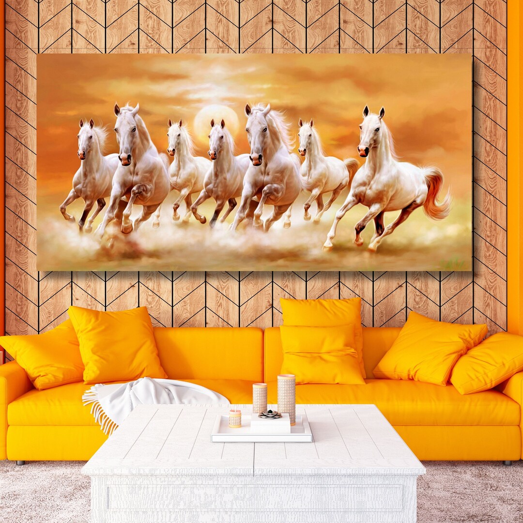 Seven White Horses Canvas Wall Art: Extra Large Framed Horses Print ...