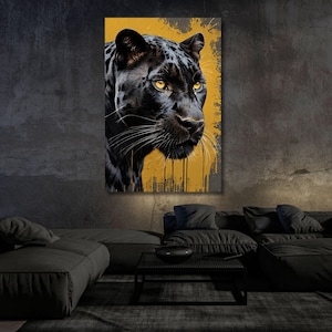 Toile d'art mural panthère, peinture panthère noire, art mural classique, prête à accrocher, toile d'art panthère noire, art mural panthère noir et or, cadeau