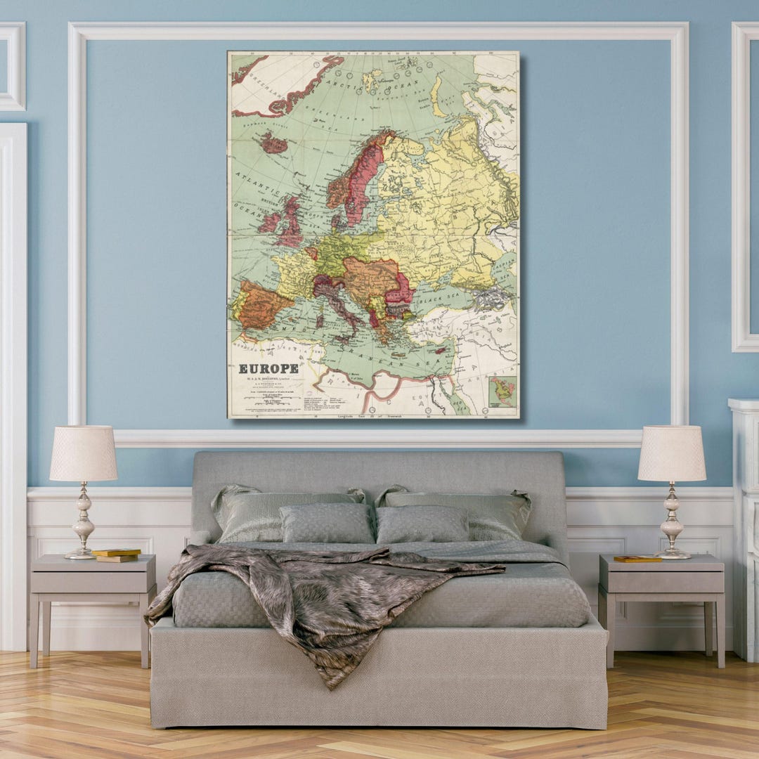 Vintage Europe Map Canvas: Large Pictorial History Wall Art - Etsy