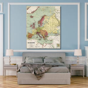 Kaart van Europa canvas muurkunst grote kaarten kaart van de geschiedenis van Europa vintage picturale kaart canvas prachtige vintage oorlogskaart van Europa poster Europa kunst