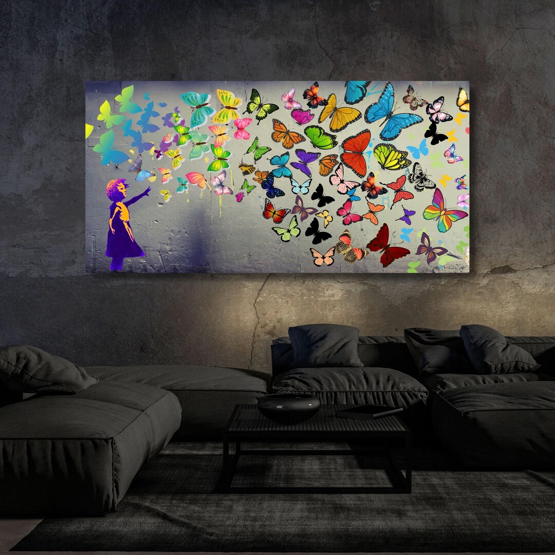 Butterfly Girl Canvas Wall Art Graffiti Street Art Painting Ready to ...