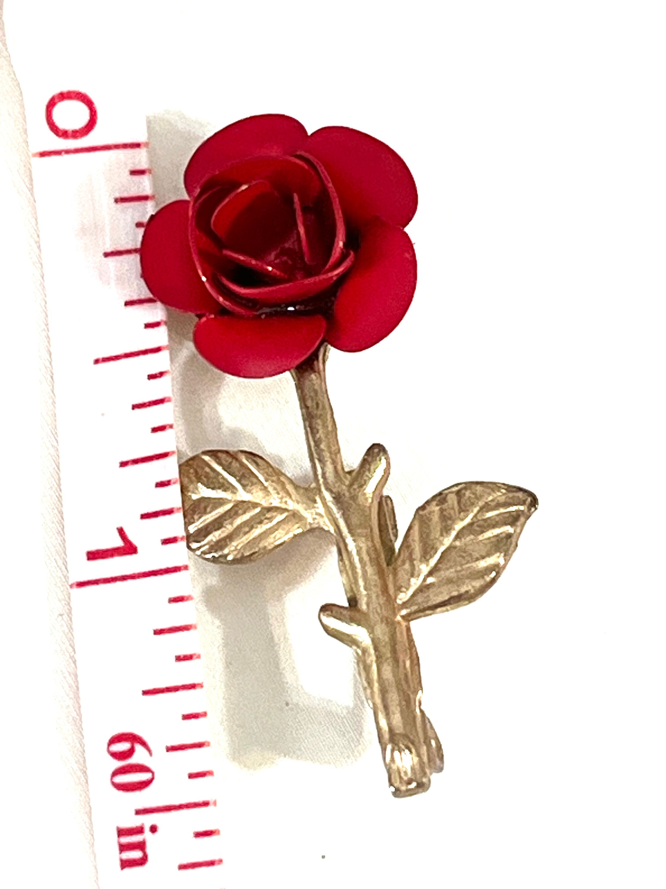 Vintage, Red Rose Pin, Single Rose on Gold Tone Stem Brooch - Etsy