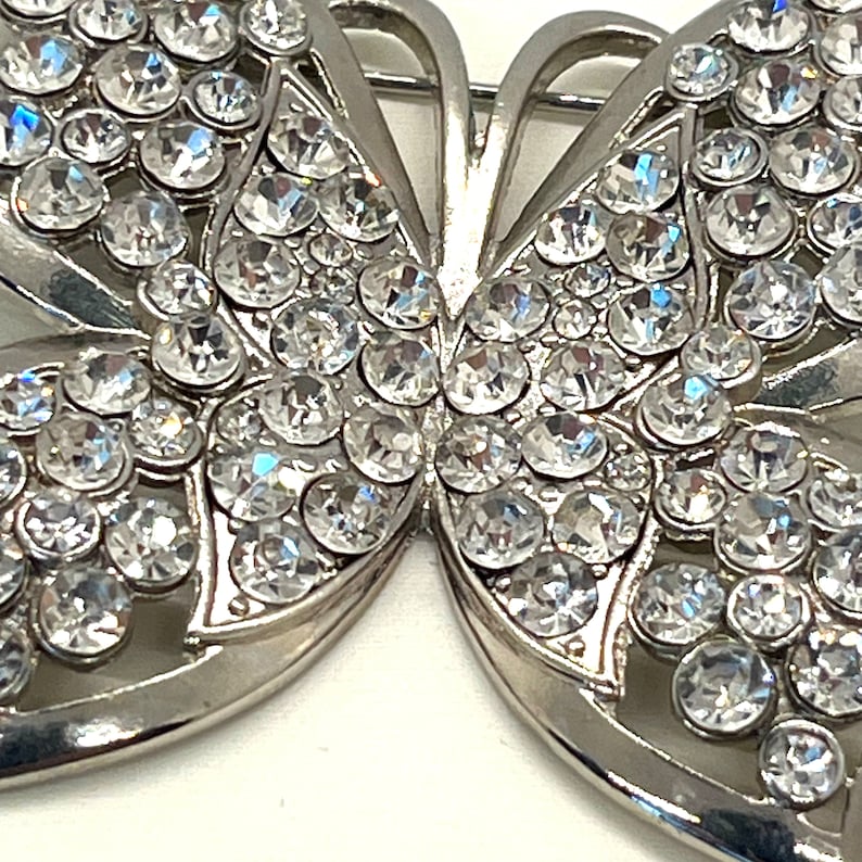 Vintage, Large, Butterfly Booch, Rhinestones in Silver Tone with a Silver Tone back image 8