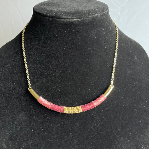 Loft 14” half moon necklace, 2 tone pink and gold… - image 10