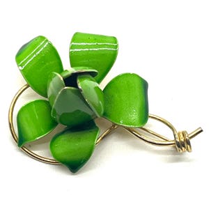 Vintage Flower Power 3D Large Statement Lime Green Gold tone stem Floral brooch pin