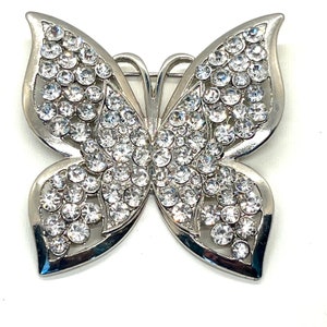 Vintage, Large, Butterfly Booch, Rhinestones in Silver Tone with a Silver Tone back image 3