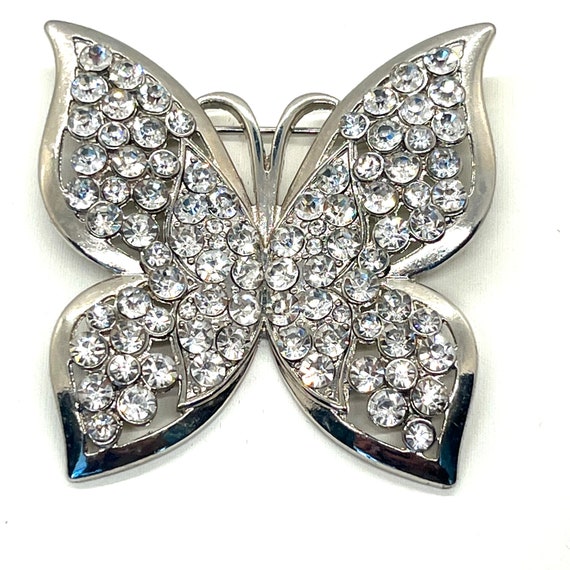 Vintage, Large, Butterfly Booch, Rhinestones in S… - image 3