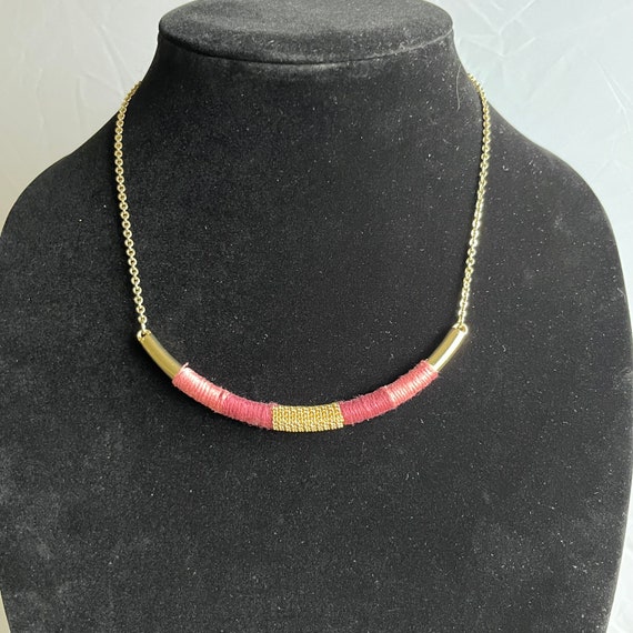 Loft 14” half moon necklace, 2 tone pink and gold… - image 7