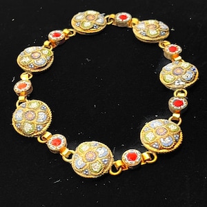 Vintage Italian Micro Mosaic Link Gold Tone Stamped ITALY Handmade Souvenir Bracelet c1930&#39;s
