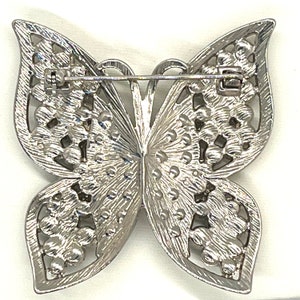 Vintage, Large, Butterfly Booch, Rhinestones in Silver Tone with a Silver Tone back image 5