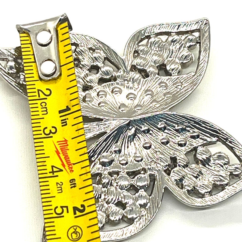 Vintage, Large, Butterfly Booch, Rhinestones in Silver Tone with a Silver Tone back image 6