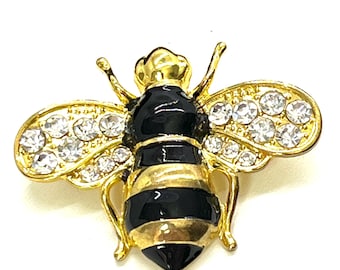 Vintage Style Enamel Bumble Bee Brooch Pin - Gold Tone, Multi-Colored Wings, Insect Brooch