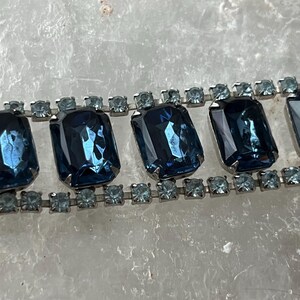 Vintage, groß, königsblau, hellblau, Strass, silberfarben, quadratisch Sapphire farbige Strasssteine, Armband