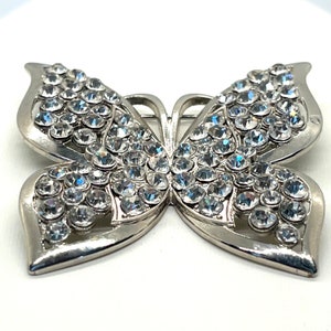 Vintage, Large, Butterfly Booch, Rhinestones in Silver Tone with a Silver Tone back image 1