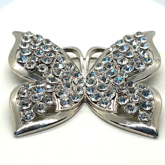 Vintage, Large, Butterfly Booch, Rhinestones in S… - image 1